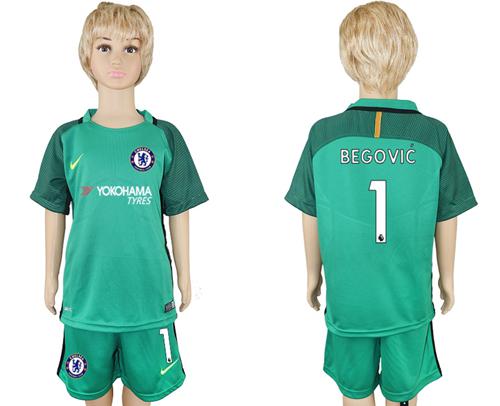 Chelsea #1 Begovic Green Kid Soccer Club Jersey - Click Image to Close